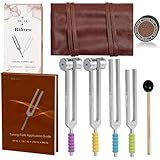 Tuning Forks for Healing Set (128Hz, 136.1Hz, 256Hz, 384Hz) with Activator & Reflex Hammer, Sound Therapy Instruments for Chakra/Yoga/Meditation, Frequency Healing Devices in Vegan Leather Pouch