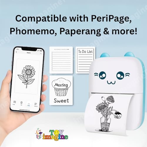 Image of Toy Imagine Mini Portable Thermal Printer - Bluetooth Pocket Printer for Kids & Adults, 57mm Inkless Photo & Label Printer with (1 Roll + 1 Extra Roll) Prints B&W Notes & Stickers (Assorted)