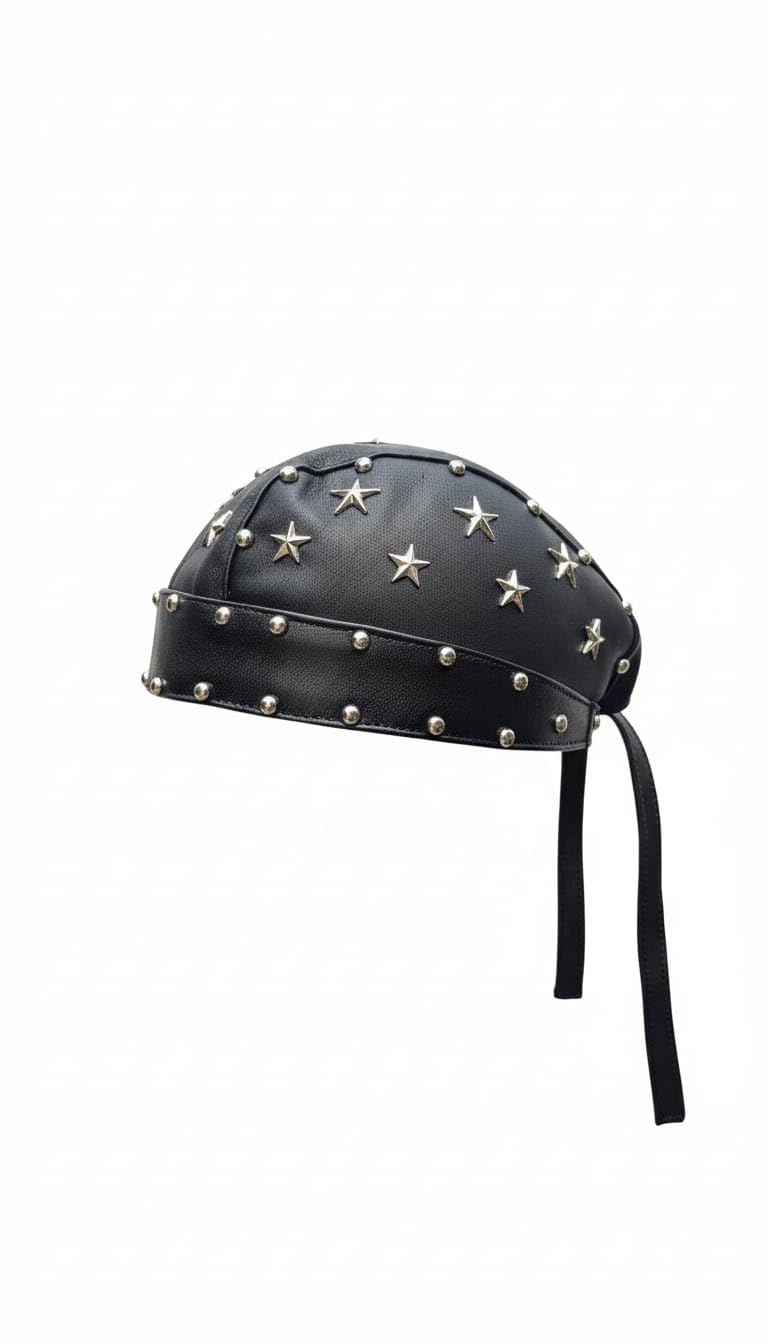 Sheep Leather Skull caps in Black Sweat Head Wraps Studded Skull Cap Bandana Style in Real Do Du