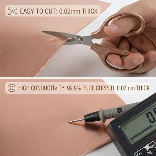 Image of Copper Sheet for Crafting and Electrical Projects - 38 Gauge (0.1mm) 2in x 5ft Copper Foil and Metal Plate for DIY, House Repair, Decoration