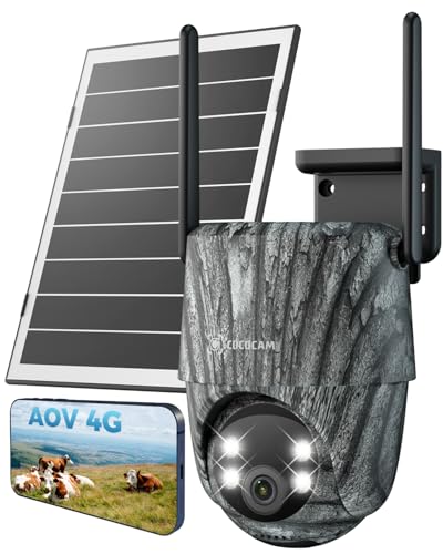 COCOCAM 24/7 AOV 4G Camara Vigilancia SIM Exterior Solar, Camara Fototrampeo con Animales Detección, 30m 2K Visión Nocturna, Seguimiento IA, 15000mAh Batería, 8W Panel Solar, eSIM Incluida (Sin WiFi)