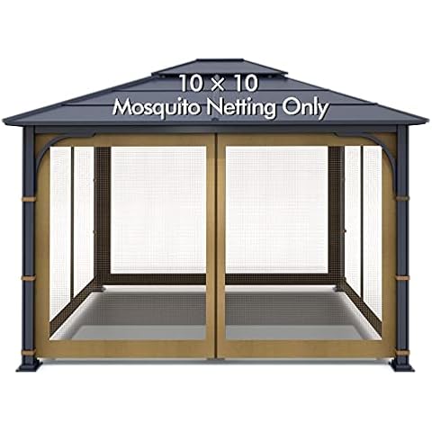 Wonwon Gazebo Universal Replacement Mosquito Netting Outdoor Gazebo Canopy 4-Panel Screen Walls with Zipper for 10' x 10' Gazebo (Mosquito Net Only) (Khaki) Cover