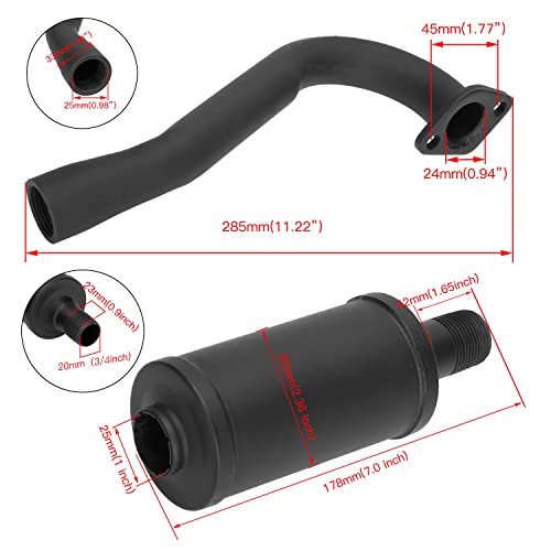 Fvrito Exhaust Pipe Muffler Silencer Kit For Non Hemi Predator 212Cc 196Cc 6.5Hp Coleman Powersports Kt196 Ck196 Rtk200 Bk200 Go Kart Trailmaster Hammerhead 80T Gx160 Gx200 Clone Engines Parts Black #TOP4