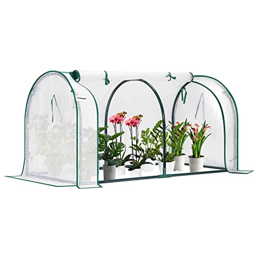 Image of VIVOSUN Portable Mini Greenhouse 47x23x23-Inch Tunnels, PE Cover with Roll-up Zipper Door, for Indoor Outdoor or Garden Plant Growing, White