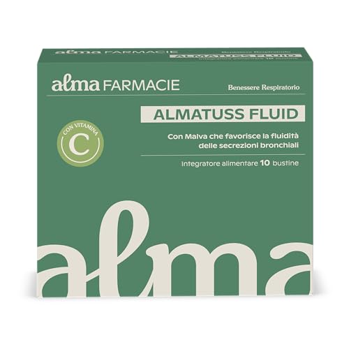 NAC, N-acetilcisteina 600 mg, Almatuss Fluid Alma Farmacie, Integratore Mucolitico Fluidificante, Sintesi del Glutatione, con Vitamina C, Zinco e Malva, Supporto al Sistema Immunitario, 10 bustine