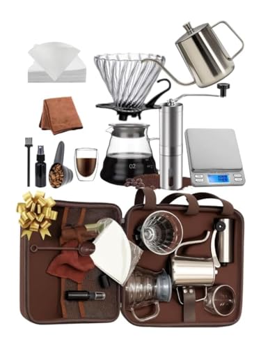 DOPPIO Complete V60 Pour Over Coffee Maker Set All-in-One Home & Travel Barista Kit with Grinder Kettle Scale & Carry Case