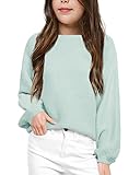 Imily Bela Girls Pullover Sweaters Kids Long Sleeve Drop Shoulder Sweaters Casual Boat Neck Knit Jumper Tops Mint Green