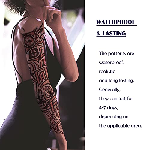 Oehok Temporary Tattoos, Extra Large Full Arm Fake Tattoos, Cool Waterproof Tattoo Stickers, Body/Leg/Arm Makeup Lasting Tattoos Sleeve For Adult/Man/Women/Girl, Fashion Black Chinese Character 3D Realistic Temp Tattoo #TOP3