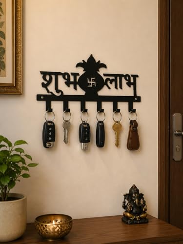 Image of Ventuos Metal Wall Mounted Key Holder with 6 Hooks, Shubh Labh Design, Key Organizer for Home Office Bedroom Entryway