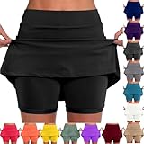 Rjognt Womens Skorts with Pockets Plus Size Dressy Casual Summer 2026 Stretch Tummy Control High Waisted Cute Athletic Golf Tennis Skirts with Shorts Underneath Seniors Clothes Black Large