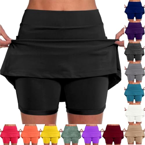 Rjognt Womens Skorts with Pockets Plus Size Dressy Casual Summer 2026 Stretch Tummy Control High Waisted Cute Athletic Golf Tennis Skirts with Shorts Underneath Seniors Clothes Black Large