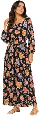Midnight Blossom Maxi Dress, Black, Free Size, Floral Print, Long...