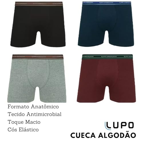 Kit 4 Cuecas Boxer Lupo Algodão Sortida M