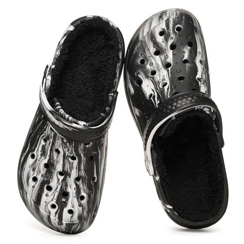 Gaatpot Klompen Gevoerd Heren Dames Pantoffel Winter Warme Muiltjes Slip-on Slippers Antislip Pluche Schoenen Zwart 42/43EU (270)
