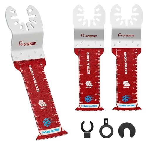 Pronese 3 PCS Extra-Long Carbo-Nitride (TiCN) Oscillating Saw Blades, Multi Tool Blades for Cutting Hard Material Metal Nails Screws Wood and Plastic