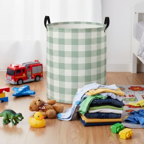Image of Baby Laundry Hamper kids laundry Basket Waterproof Laundry Bag for Bedroom Clothes Organizer Room Decor(Green Checkered)