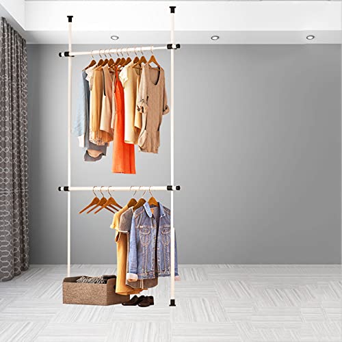 YJDQWSP Teleskop-Schranksystem, Einstellbarer Kleidungsständer, Multifunktionales Kleiderständer, Doppelter Schicht-kleidungsständer, Multifunktional/Stark Und Langlebig Fü(Size:A,Color:Weiß) Cover