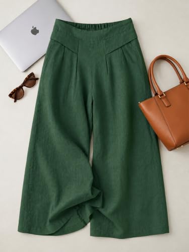 Image of Womanista Women's Relaxed Fit Pure Cotton Linen Flared Palazzo Pants for Woman | Wide Leg Casual Trouser with Pockets | Plazo pants for Women | High Waist Office & Travel Wear (Available in plus size)
