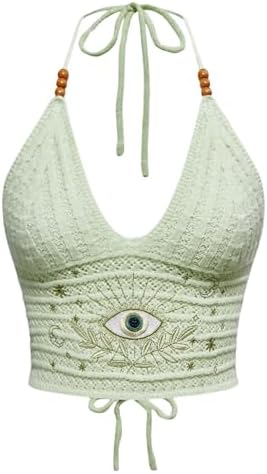 Women's Y2k Crochet Halter Top Goth Clothes 70s Hippie Top Boho C...