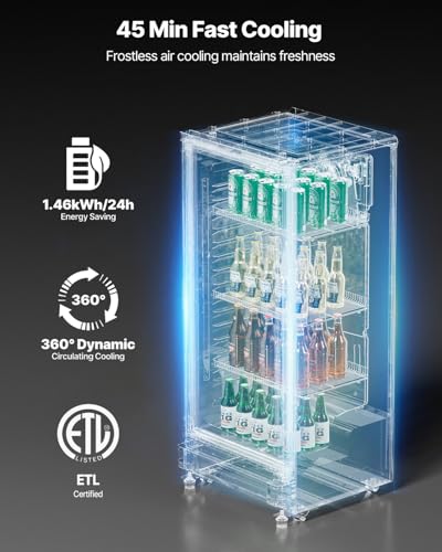 Image of VEVOR Commercial Merchandiser Refrigerator, 13.3 CU.FT Glass Door Display Refrigerator, Beverage Cooler Merchandiser with Adjustable Shelves, Soft LED Light, Customizable Lightbox, Black