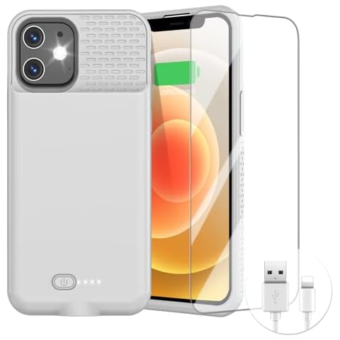 GIN FOXI Battery Case for iPhone 12/12Pro, 7000mAh Ultra-Slim Battery Charging Case Rechargeable Anti-Fall Protection Charger Cover Extended Batteries Pack for iPhone 12Pro/12 (6.1 inch) Gray Cover