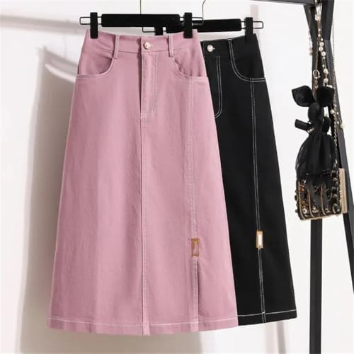 Mid-Length Slits Denim Skirt Women's Elastic High Waist All-Match Half-Length Skirt2