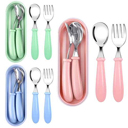 Toddler Utensils, Toddler Forks And Spoons,Stainless Steel Baby Utensils Baby Silverware Set With Storage Box For Safe Dining (3 Set With Case) #TOP14