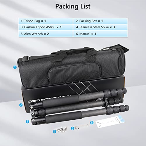 72.6In Carbon Fiber Tripod 10 Layers Carbon Tube Heavy Duty Camera Tripod Monopod Professional Portable Travel Tripod For Sony Nikon Canon Fuji Dslr Digtal（Without Tripod Head #TOP7