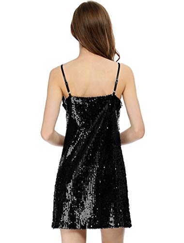 Allegra K Women's Halloween Glitter Sequin V Neck Spaghetti Strap Mini Party Dress Clubwear Small Black #TOP4