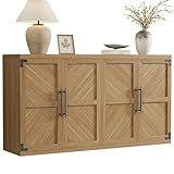 SICOTAS Buffet Cabinet with 4 Doors, Modern Sideboard Cabinet with Storage and Adjustable Shelves, Large Credenza Storage Cabinet (1, Oak Brown)