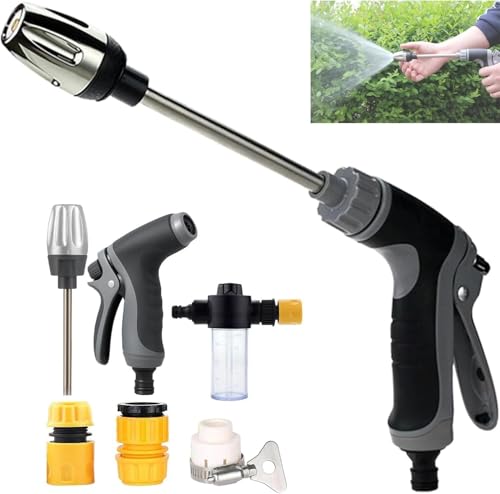 STOAT Chorro de potencia pistola de alta presión, pistola giratoria para manguera de jardín, limpiador con varilla larga, chorros regulables coche, jardín y terraza