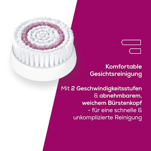 Beurer FC 45 elektrische Gesichtsreinigungsbürste, Tiefenreinigung für spürbar weiche & strahlende Haut, 2-stufige Rotation, Gesichtsbürste für alle Hauttypen, Wasserdicht, Weiß