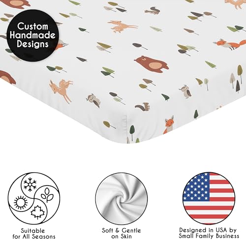 Image of Sweet Jojo Designs Baby Mini Crib Sheets (Woodland Animals) for Girls & Boys, Newborn, Infants /Nursery Room, Fitted Portable Pack and Play Mattress Sheet (Sage Green, Watercolor, Forest Animal Friend)