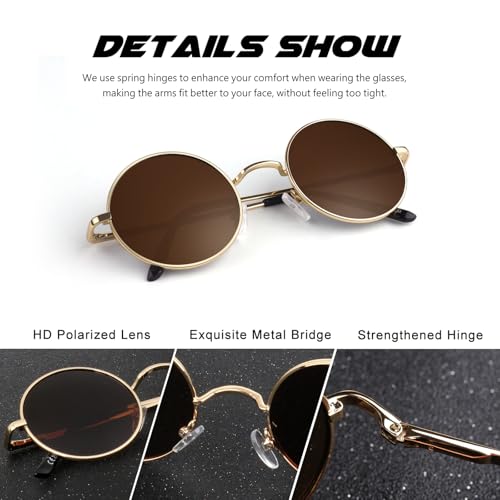 Image of CGID Retro Round Polarized Sunglasses Mens Womens Circle Metal Hippie Shades UV400 Protection E01