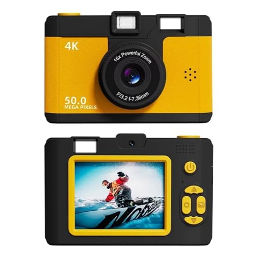 Lbvzxkad Cámara Digital 4K Retro de Doble Lente, Multifunción, CCD, Cámara Térmica Instantánea para Estudiantes, Viajes, Fotografía Compacta, Color Amarillo