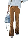 Sidefeel Women's Corduroy Flare Pants Elastic Waist Bell Bottom Trousers X-Large Khaki