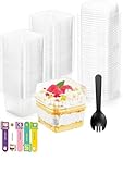 XLDHYLL 50 Piezas 8oz/240ml Vasos de postre con 50 Cucharas+50 pegatinas,Tazones para Postre, Mini Tazas de plástico para...
