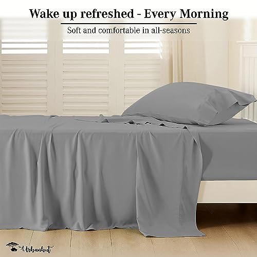 URBANHUT 800 Thread Count Egyptian Cotton Twin Size Damask Striped Sheets Set (4 Pc) - Ultra Soft & Smooth, Thick & Crisp Sateen Weave Twin Bedsheets, Fits Upto 16" Mattress - Dark Grey