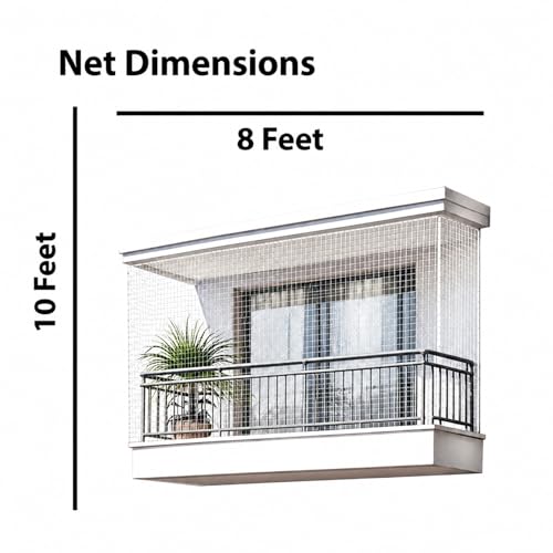 Image of Homestan Heavy Duty HDPE Pigeon Net with Installation Kit for Balcony, White Anti Bird Control Mesh for Window, Terrace, Grill, Duct and AC Outdoor Unit (10 x 8 Feet, White)