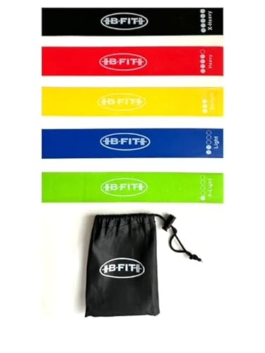 B-FIT Resistance Bands for Working Out, Exercise Loops for Men and Women, Set of 5 Loops. Carry Bag Included. Great for Yoga, Pilates, Stretching, Toning and Physical Rehabilitation.
