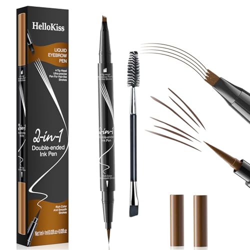 Micro Brow Pencil, Augenbrauenstift Härchenzeichnung Wasserfest Mit Gabel- Und Pinselspitze, 3D Wasserfester 2-in-1-Flüssiger Augenbrauenstift mit Gabel (Dunkelbraun)
