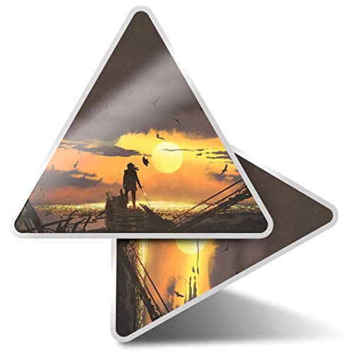 Image of 2 x Triangle Stickers 10 cm - Pirate Captain Sword Sea Fantasy Fun Decals for Laptops,Tablets,Luggage,Scrap Booking,Fridges #14027