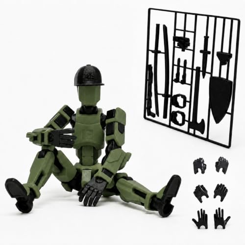 Image of TADCraft DIY Dummy 13 Action Figure and Battle Accessories | Fully Articulated Posable Robot Toy for Collection & Photography (Army Green Armour)