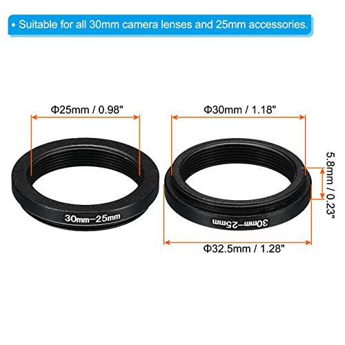 PATIKIL Anillo Adaptador Metal Step Down 30mm-25mm para Filtros y Lentes de Cámara, Aluminio Negro miniatura 2