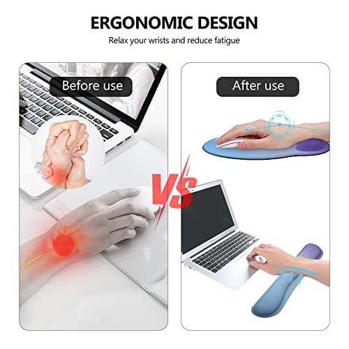 Ileadon Keyboard Mouse Pad Set, Large Gaming Mouse Pad + Keyboard Wrist Rest + Mouse Pad With Wrist Support + Coaster, Easy Typing Pain Relief, 4In1 Desk Mat Set For Home Office, Blue Purple #TOP2