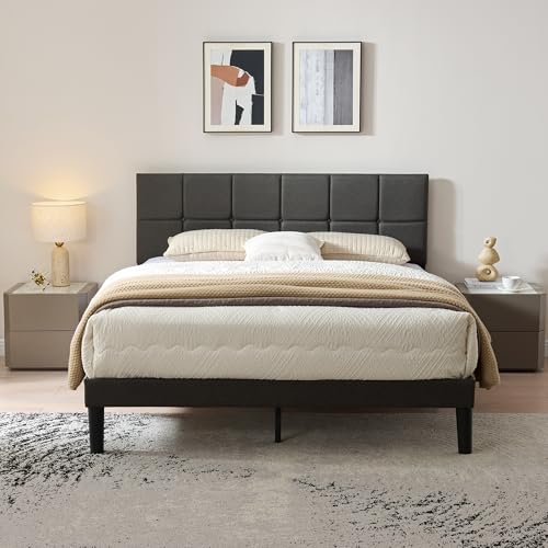 Z-hom Cadre de Lit Double Rembourré, Sommier à Lattes en Bois Massif Fixé à L'aide de Fermetures Auto-Agrippantes, Cadre de Lit en Métal, Tête de Lit...