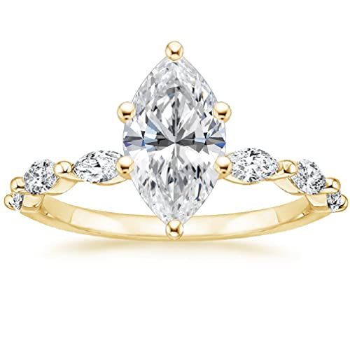 ERAA Jewel 1.0 CT Marquise Colorless Moissanite Engagement Ring, Wedding Bridal Ring Set, Eternity Silver Solid Gold Diamond Solitaire Prong Set Anniversary Promise Ring for Her