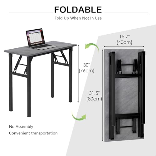 Image of Need Small Computer Desk 31.5x15.7 Inch Folding Home Office Table Slate Ash | Black Frame Writing Gaming Work Table /Sturdy Foldable Study Table for Small Space /Dormitory, No Assembly Required