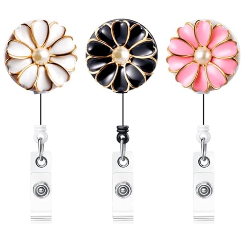 Retractable Badge Holder with Pearl Clip, 3 Pack