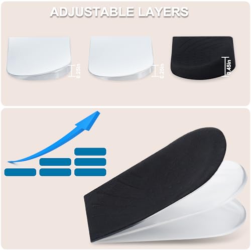 Image of Heel Wedge Silicone Insoles, 2 Pairs 3 Layers Medial & Lateral Corrective Adhesive Shoe Inserts for Foot Alignment, Knock Knee Pain, Bow Legs, Osteoarthritis, Large, Black